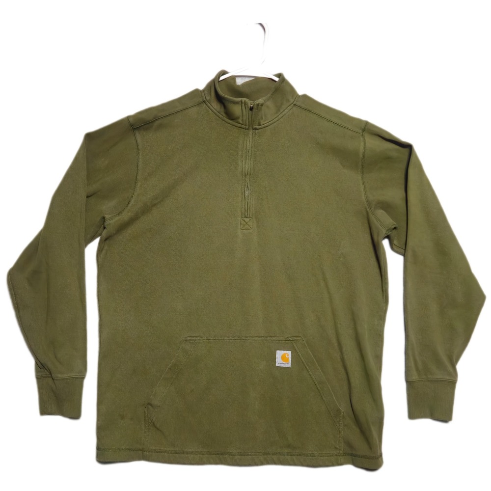 Carhartt 104428 G72 Quarter Zip Pullover Mens XL Olive Green Relaxed Fit Waffle
